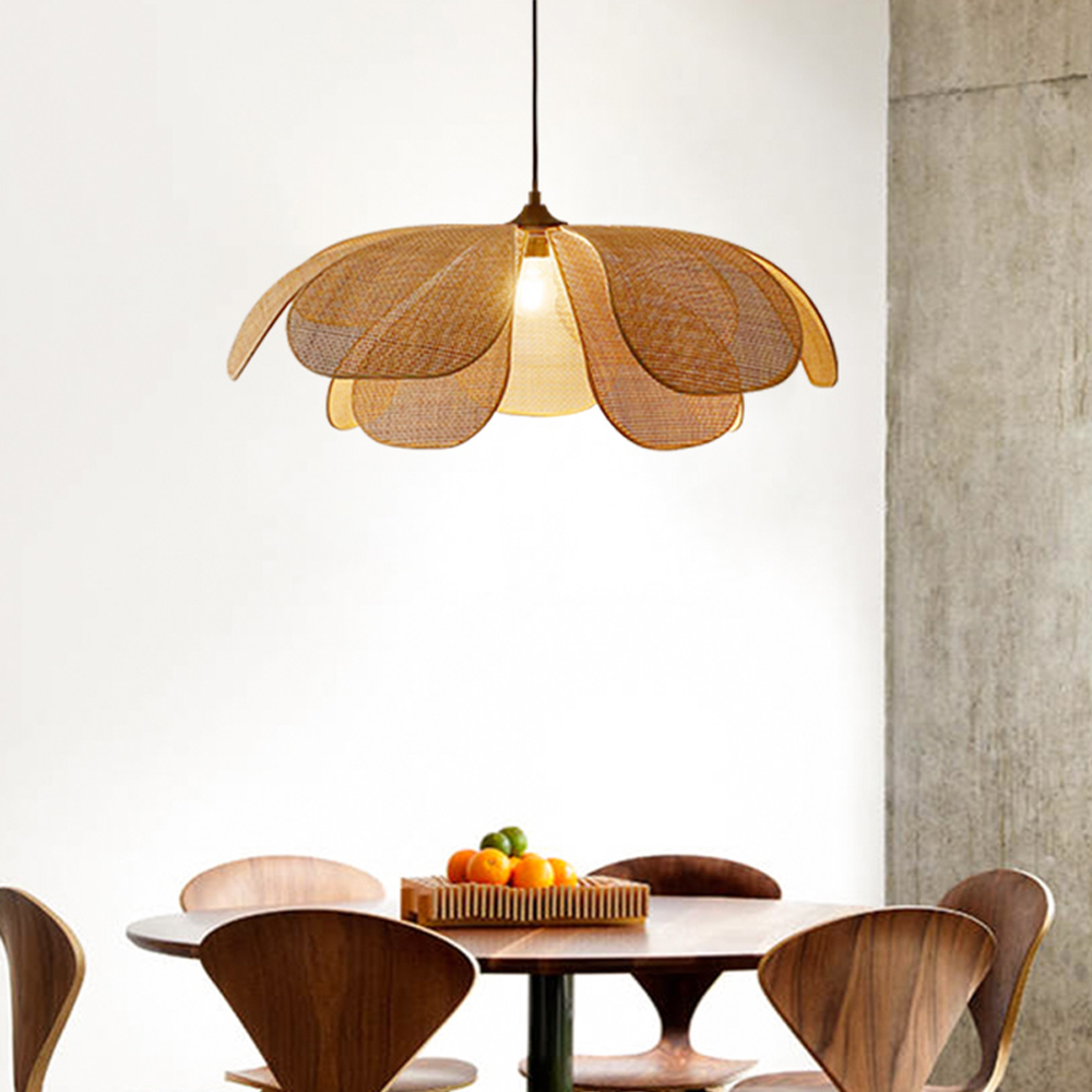 Wabi-Sabi Rattan Art Petal Creative Chandelier Hand-woven  Rattan Bamboo Pendant Light-Handwovenlamp