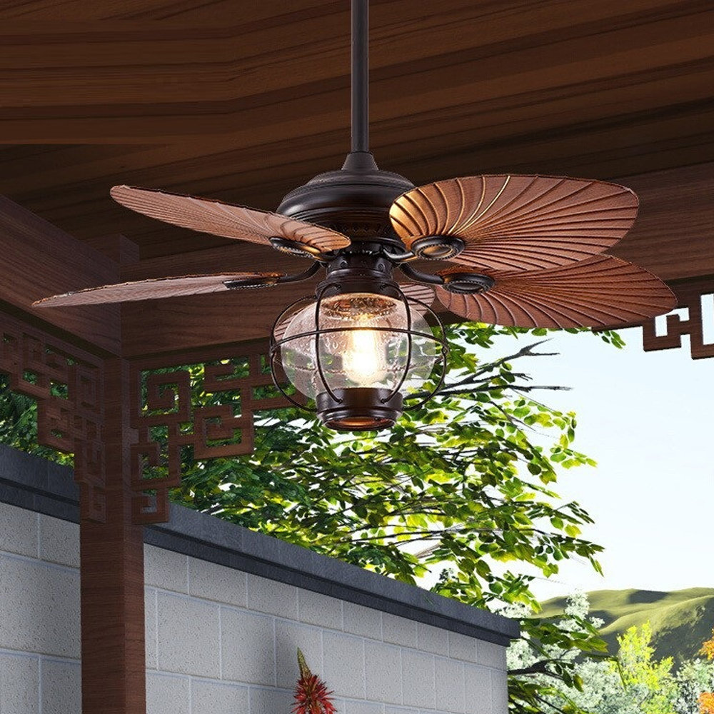 Outdoor Gazebo Ceiling Fan Lamp Retro Balcony Garden Fan Chandelier-Handwovenlamp