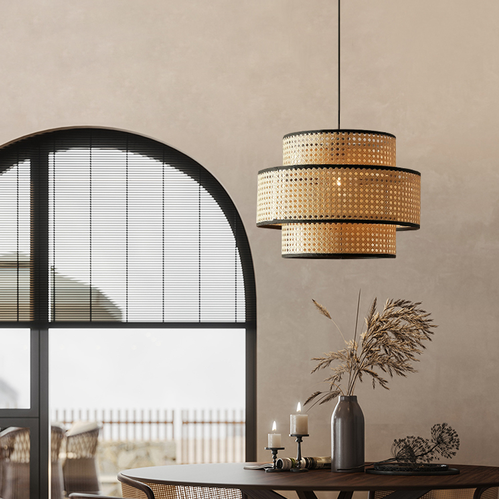 Nordic Style Rattan Pendant Light Fixture Handwoven Dining Room Art Chandelier-Handwovenlamp