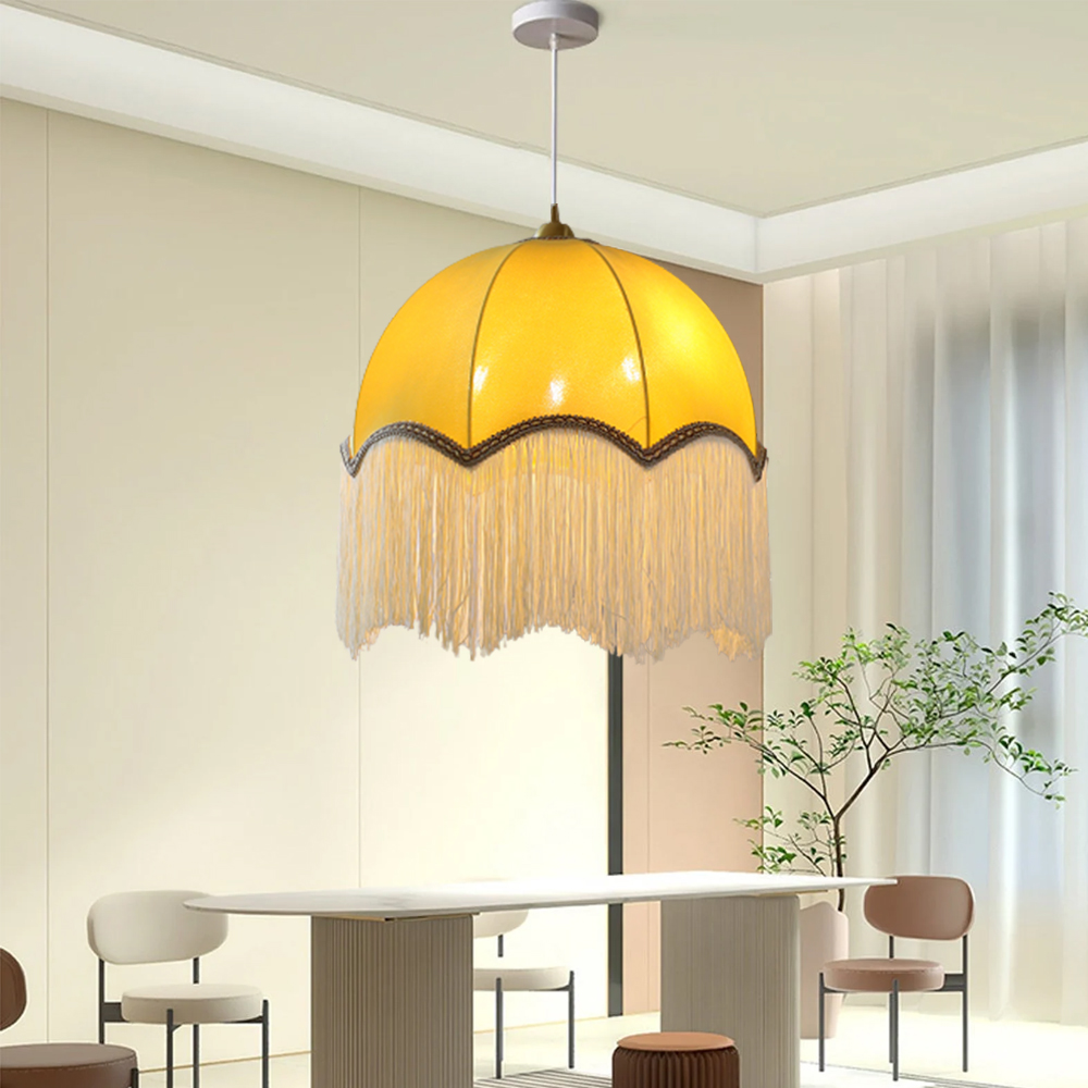 Boho Room Decorative Tassel Chandelier Modern Elegant Lemon Yellow Fabric Pendant Lights-Handwovenlamp
