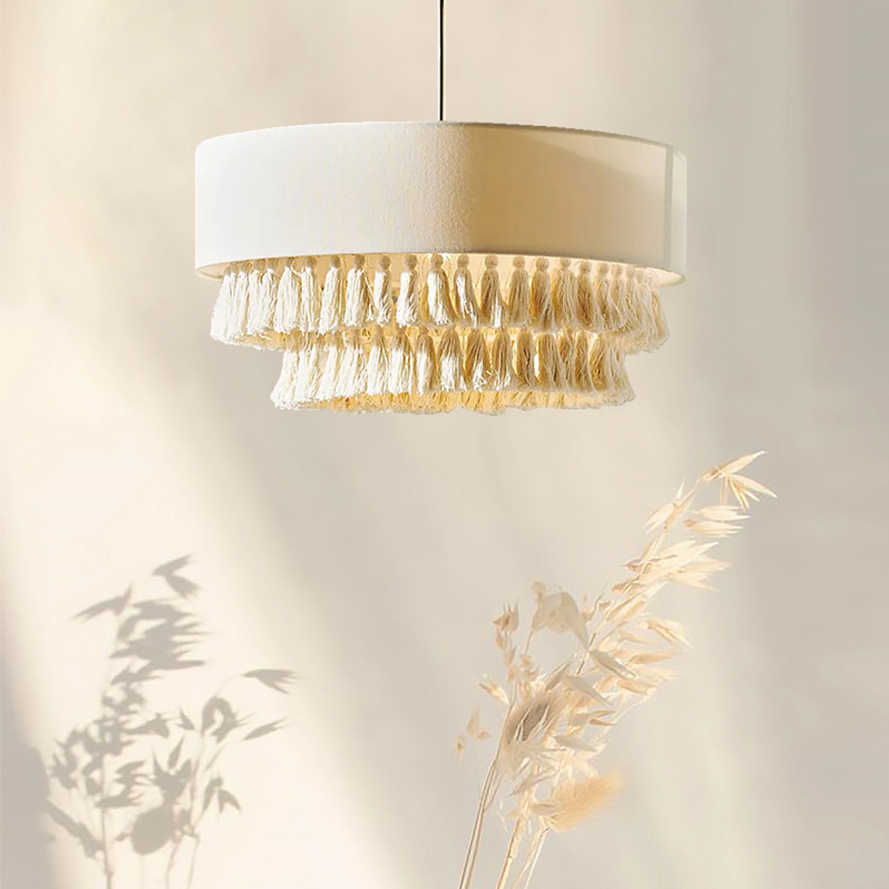 Bohemian Hemp Rope Tassel Chandelier Creative Bedroom Fabric Ceiling Lamp-Handwovenlamp