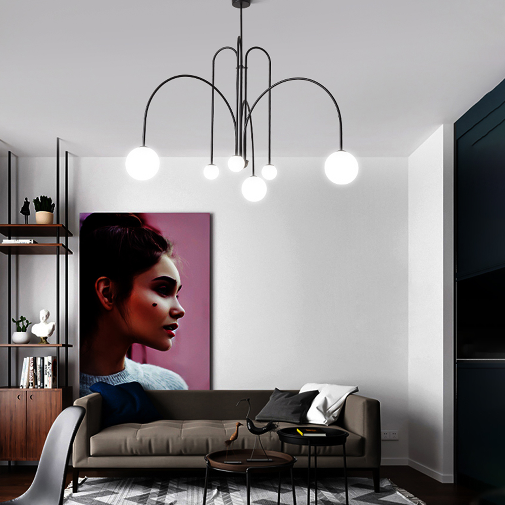 French Art Deco Pendant Lights Minimalist Living Room Glass Chandelier-Handwovenlamp