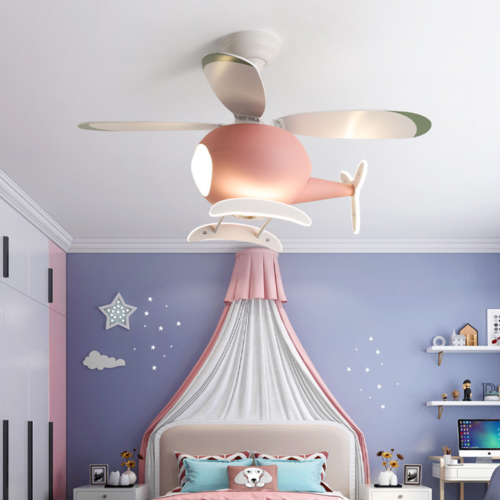 Children's Room Fan Light Cartoon Airplane Ceiling Lamps For Nursery-Handwovenlamp