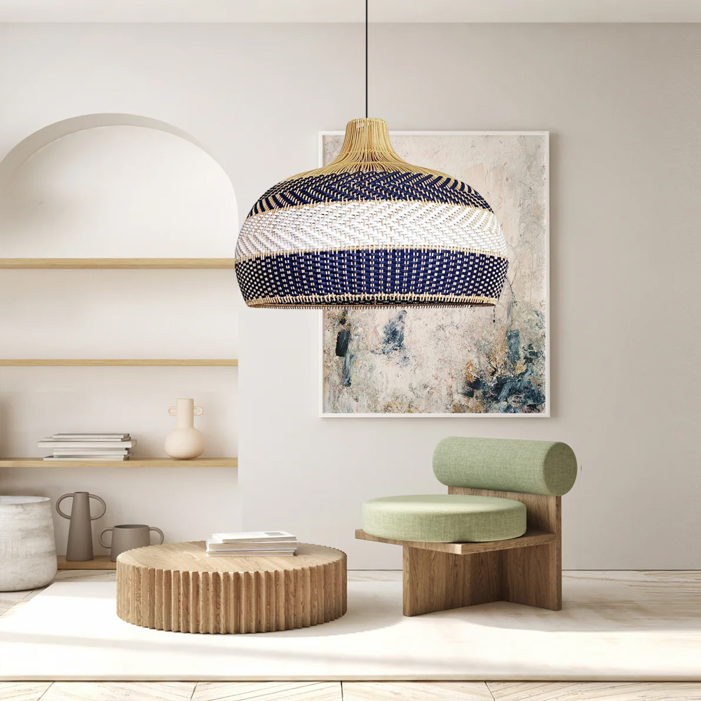 Michael Blue Rattan Pendant Light Kitchen Hanging Light Fixture-Handwovenlamp