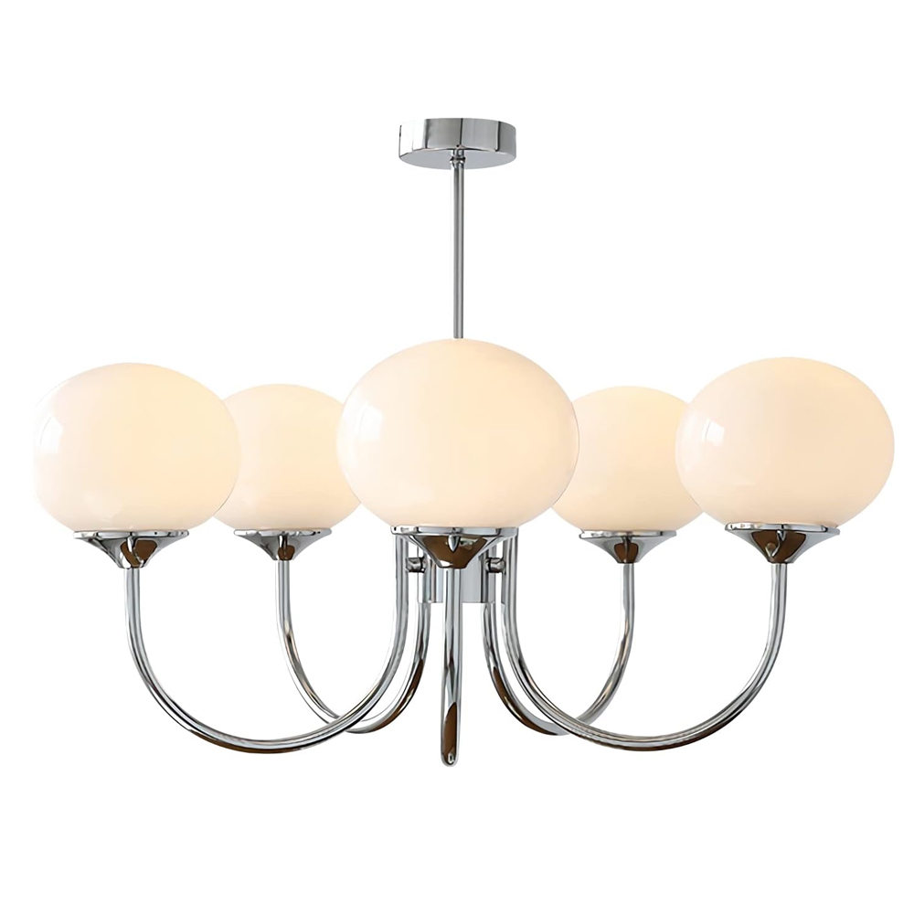 Modern 5-Light Globe Chandelier Light Fixture with Pink Smooth Glass Shade French Home Decor Glass Hanging Lamp-Handwovenlamp