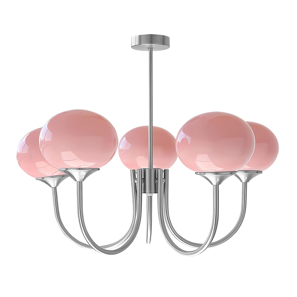Modern 5-Light Globe Chandelier Light Fixture with Pink Smooth Glass Shade French Home Decor Glass Hanging Lamp-Handwovenlamp