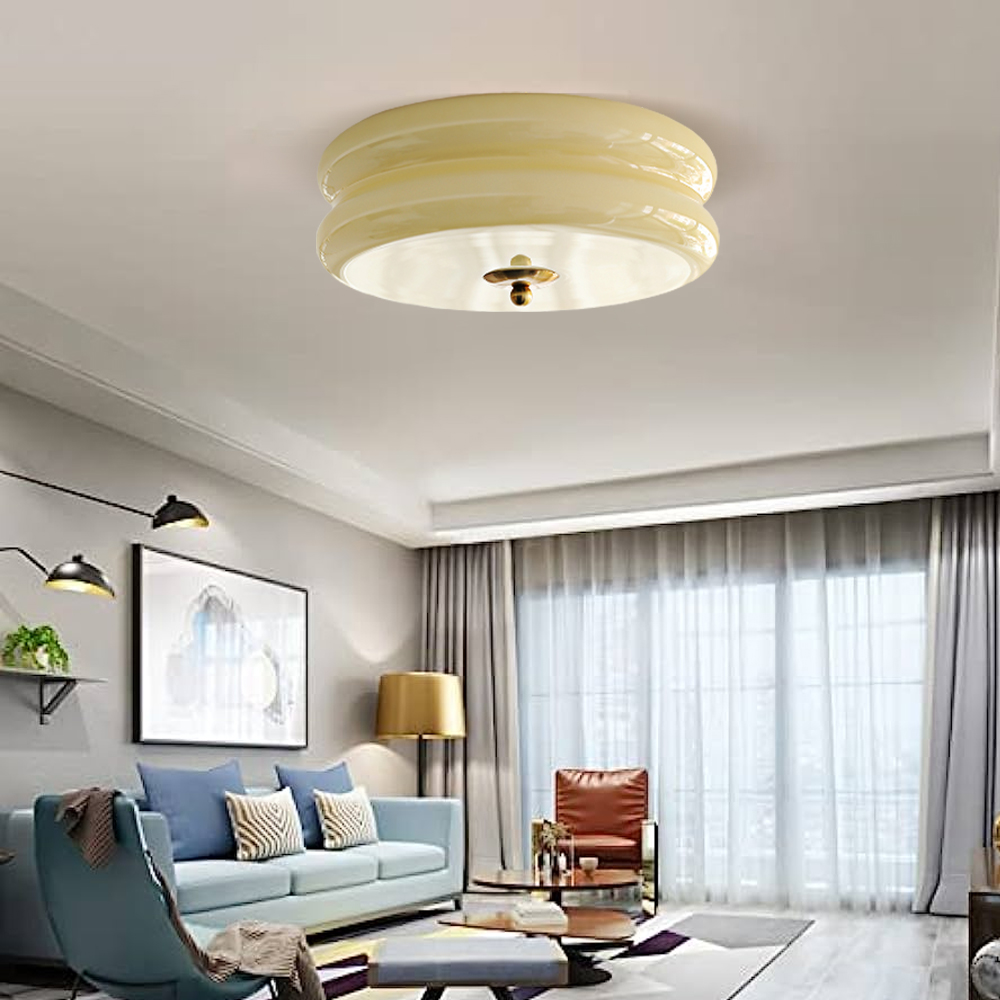 Mid Century Modern Ceiling Light Living Room Cream Glass Chandelier Flush Mount-Handwovenlamp