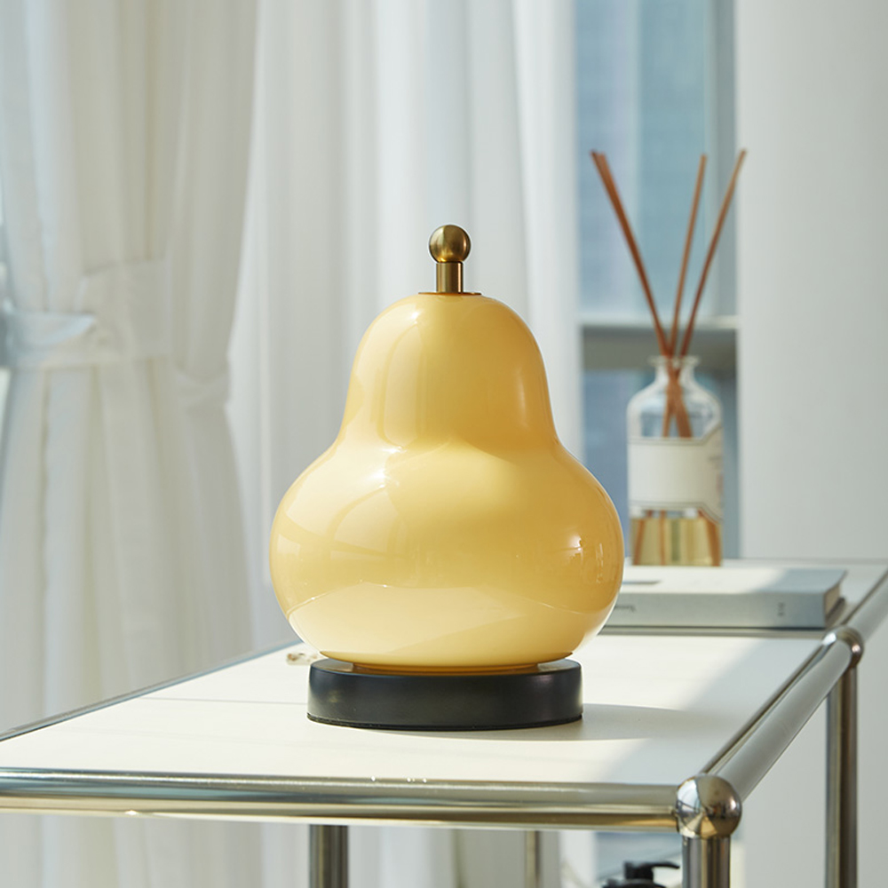 French Cream Pear Table Lamp Portable Rechargeable Touch Bedside Lamp-Handwovenlamp