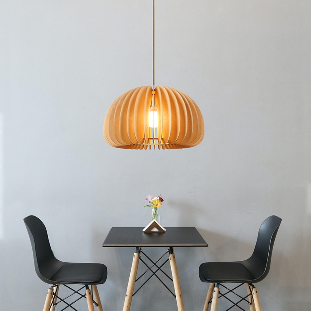 Japanese Pumpkin Lantern Wood Pendant Light Farmhouse Living Room Chandelier-Handwovenlamp