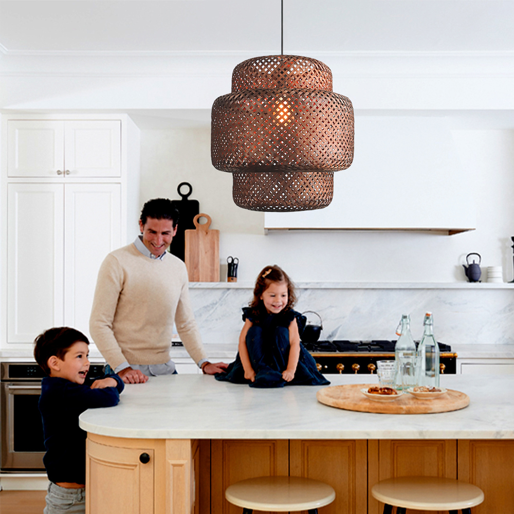 Creative Retro Rattan Chandelier Restaurant Rattan Bamboo Pendant Light-Handwovenlamp