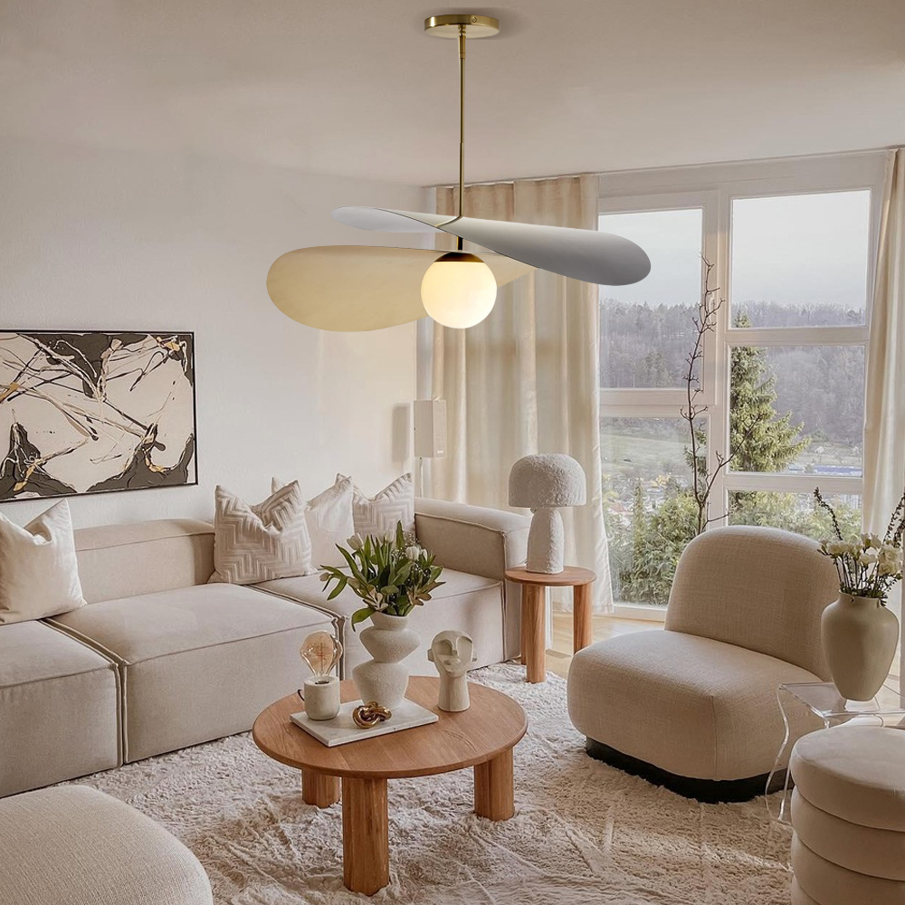 Minimalist Design Straw Hat Pendant Light Modern Metal Chandelier-Handwovenlamp