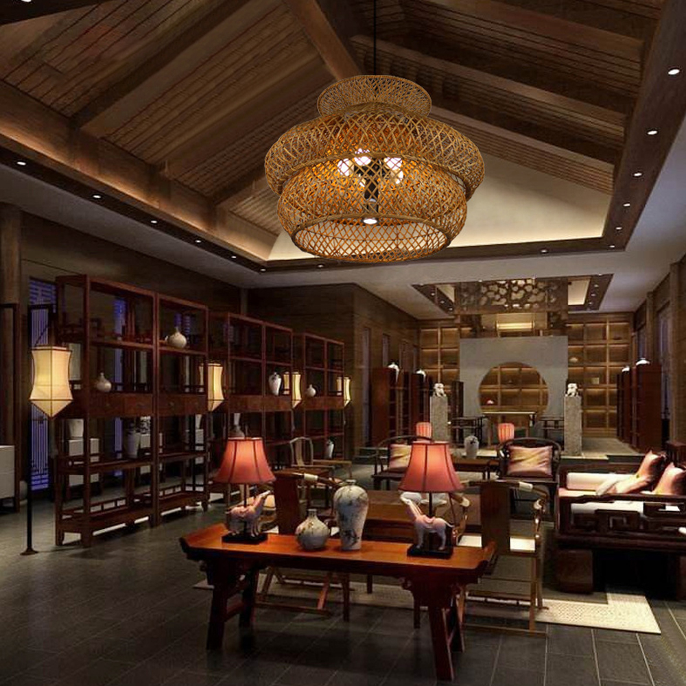 Farmhouse Pastoral Rattan Chandelier Living Room Retro Rattan Lamp Creative Art Lighting-Handwovenlamp