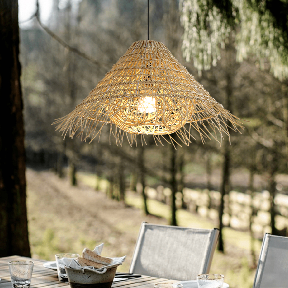 Outdoor Waterproof Rattan Pendant Light Courtyard Garden Scenic Hanging Tree Lamp-Handwovenlamp