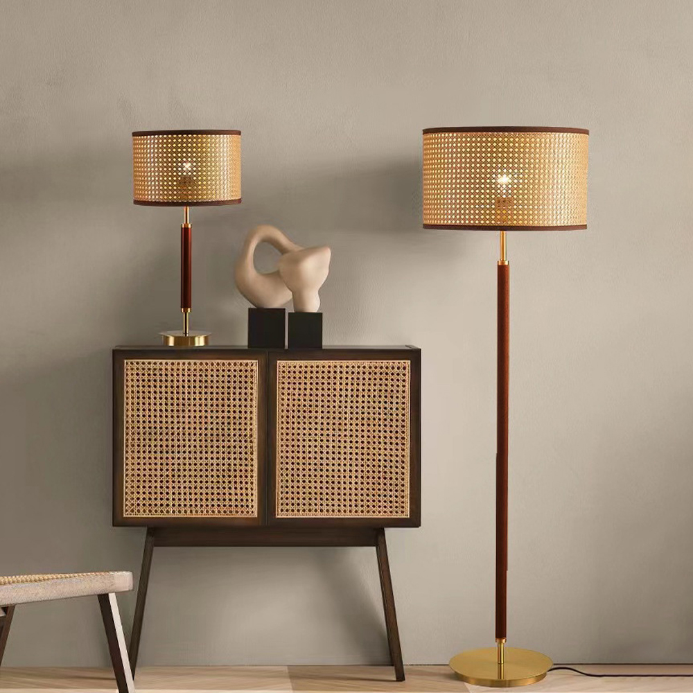 Wabi Sabi Style Living Room Floor Lamp Rattan Retro Personality Wood Art Lamp-Handwovenlamp