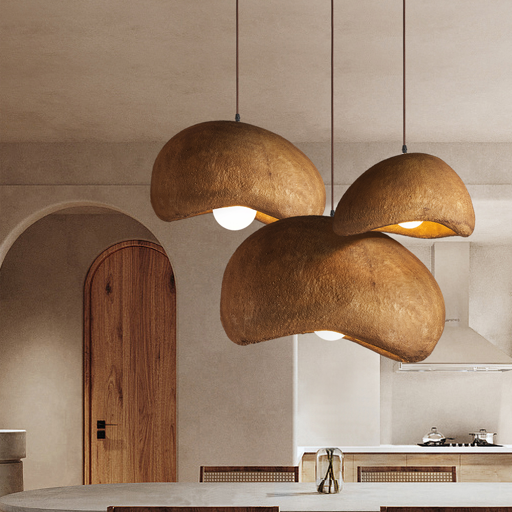 Wabi-Sabi Pendant Light Nordic Living Room Brown Oval Ceiling Lamps-Handwovenlamp