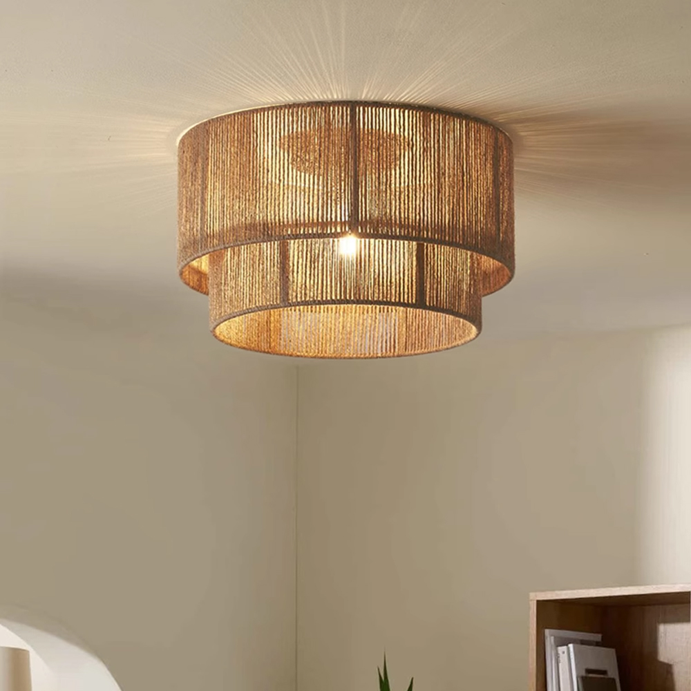 Wabi-sabi Style Vintage Hemp Rope Ceiling Light Bedroom Lamp-Handwovenlamp