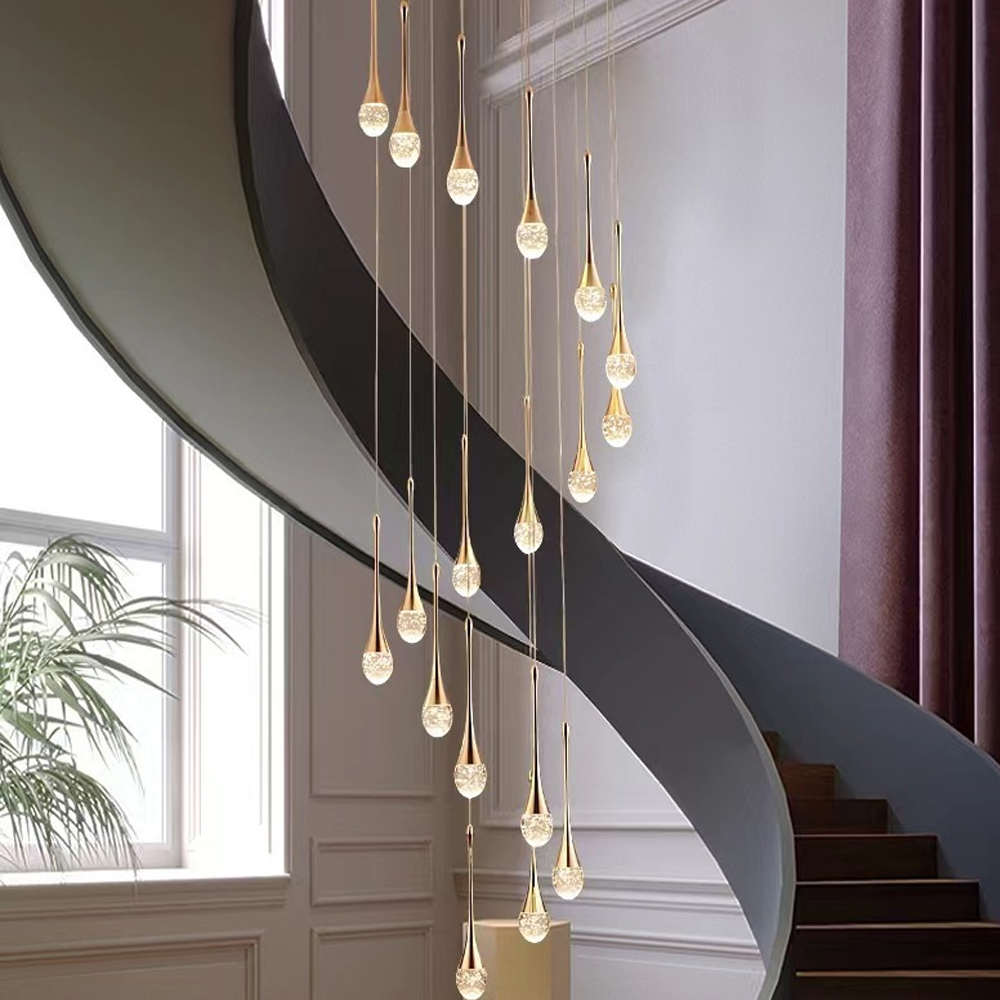 Modern Minimalist Staircase Chandelier Creative Soft Light Duplex Chandelier Restaurant Villa Spiral Stairwell Long Chandelier-Handwovenlamp