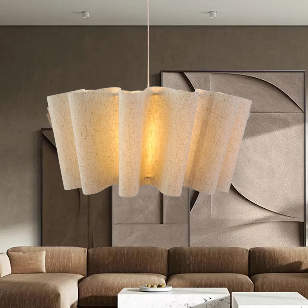 Nordic Fabric Pendant Light Lampshade Vintage Handmade Pleated Chandelier-Handwovenlamp