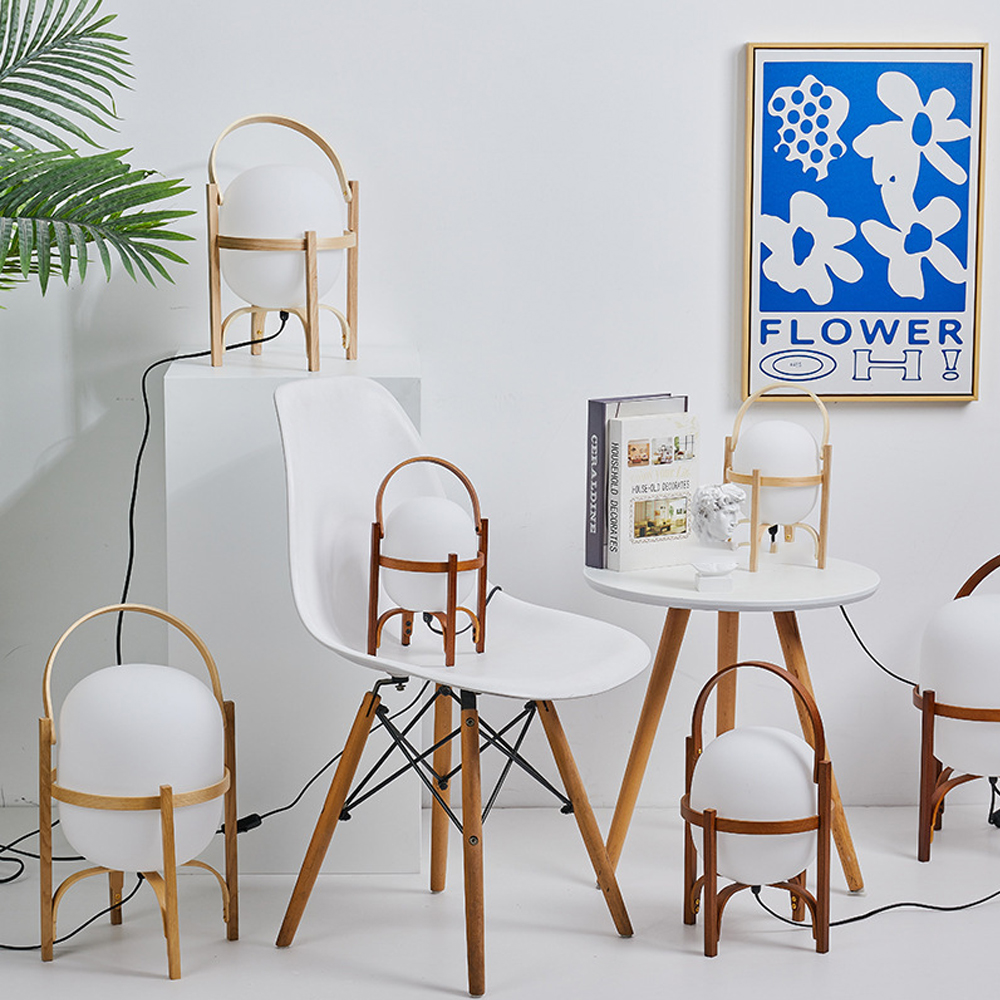 Simple Japanese Solid Wood Floor Lamp Designer Basket Glass Table Lamp Bedside Light-Handwovenlamp