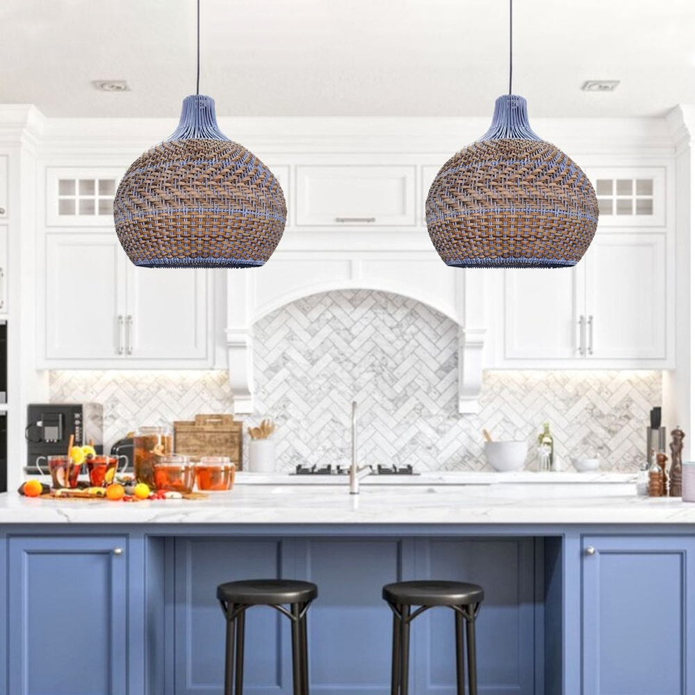 Hamptons Blue Rattan Pendant Light-Handwovenlamp