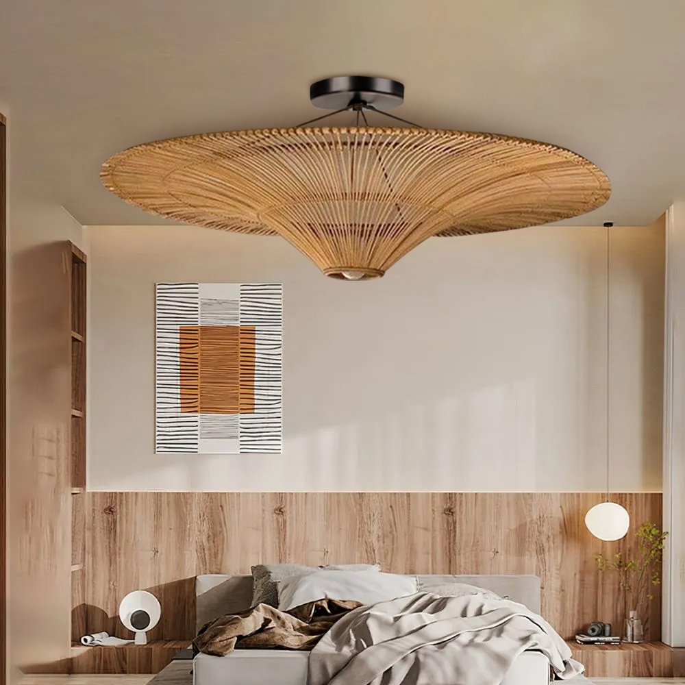 Large Modern Rattan Pendant Light Ceiling Lampshade 60CM-Handwovenlamp