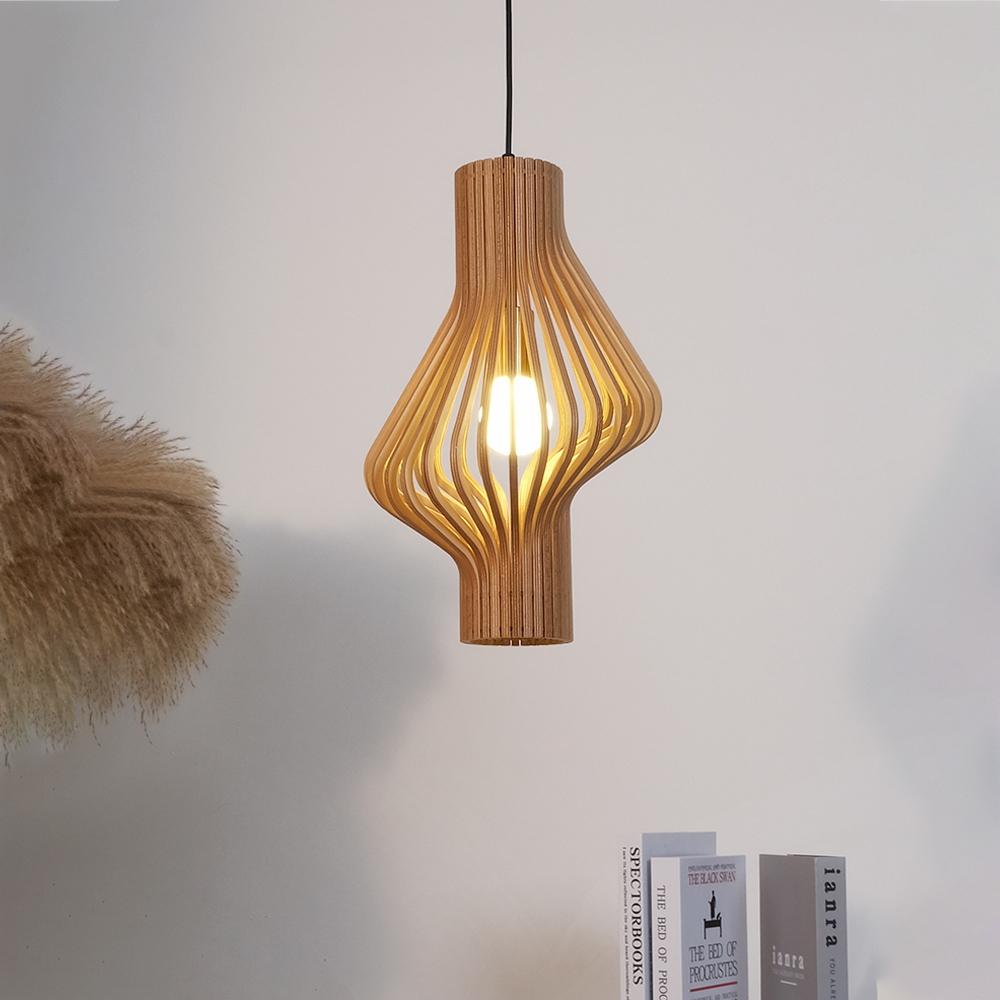 Creative Curved Surface Wooden Pendant Light Designer Art Light B&B Bedside Lamp-Handwovenlamp