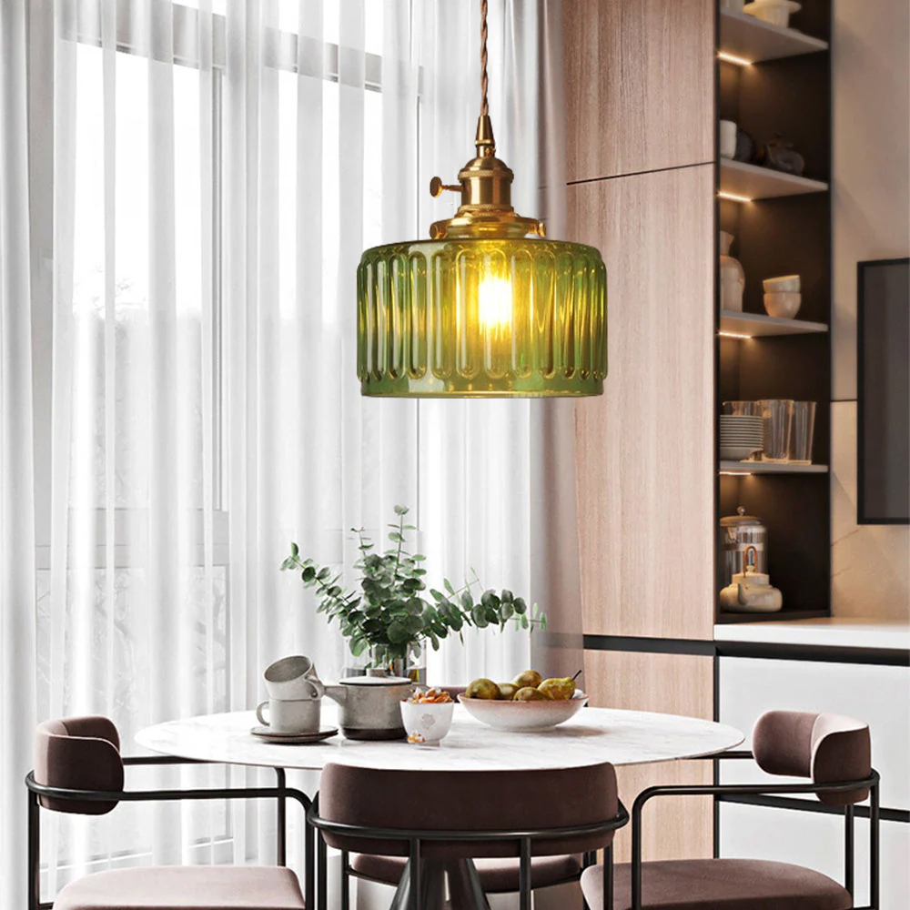 French Retro Brass Glass Chandelier Dining Room Single Head Small Pendant Lamp-Handwovenlamp