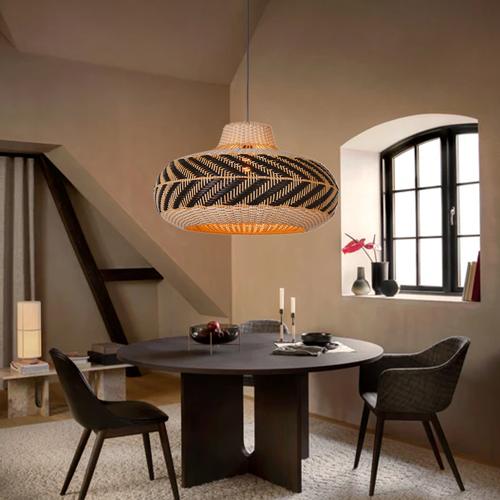Dining Room Black Rattan Pendant Light Simple Home Decor Lighting Fixture-Handwovenlamp