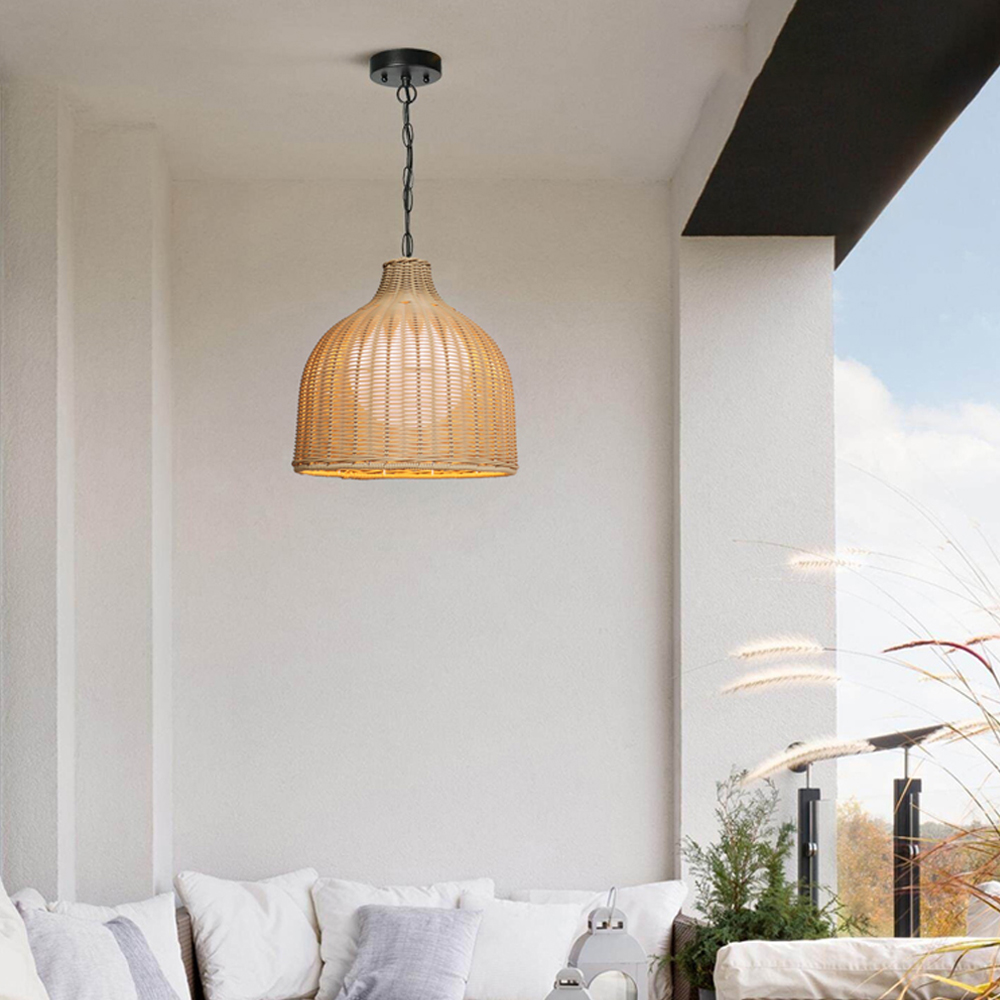 Courtyard Garden Terrace Rattan Pendant Light Outdoor Waterproof Balcony Hanging Lamp-Handwovenlamp