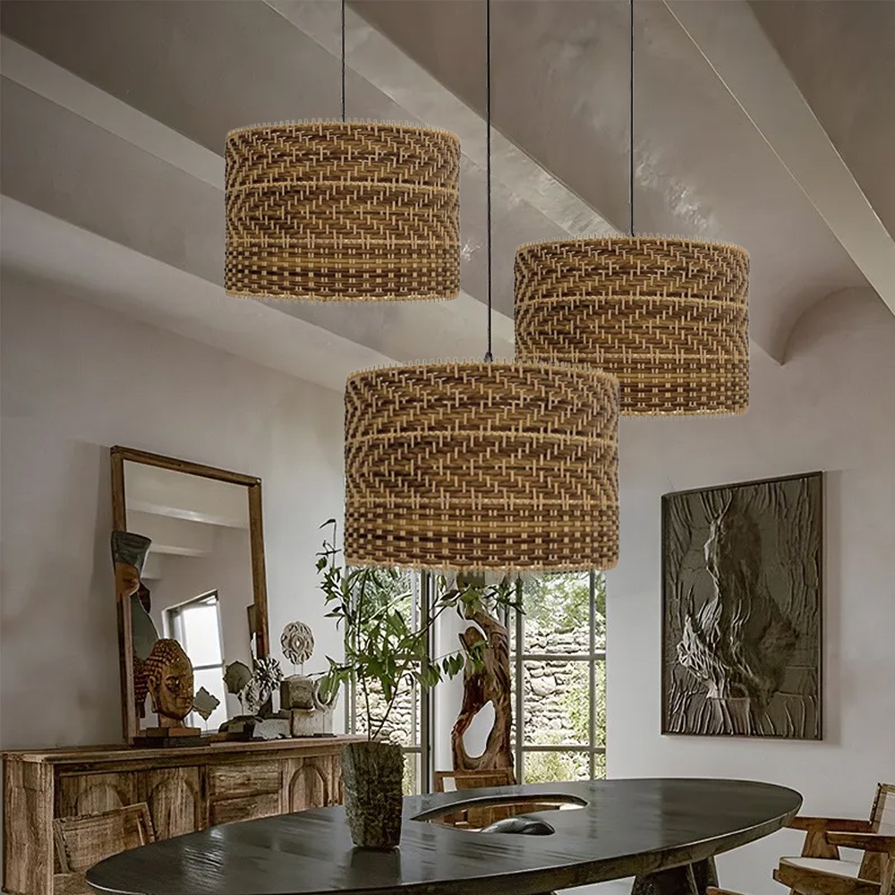 Wabi-sabi Dining Room Rattan Pendant Light Fixtures-Handwovenlamp