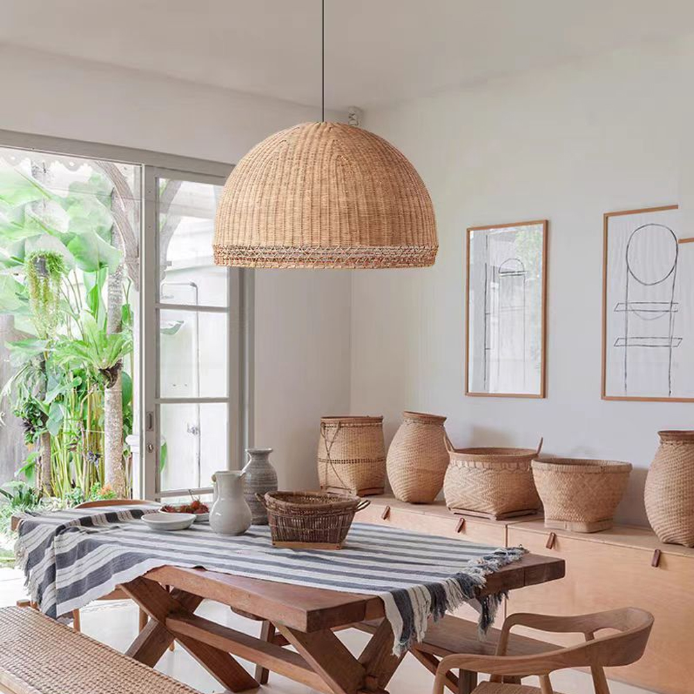Farmhouse Vintage Dining Table Chandelier Handmade Rattan Hanging Lamps-Handwovenlamp
