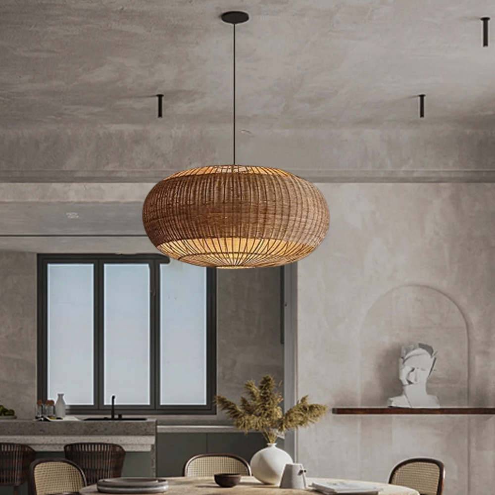 Rattan Pendant Light in Minimalist Wabi Sabi Style Interior Design Decor Lamp Fixture-Handwovenlamp