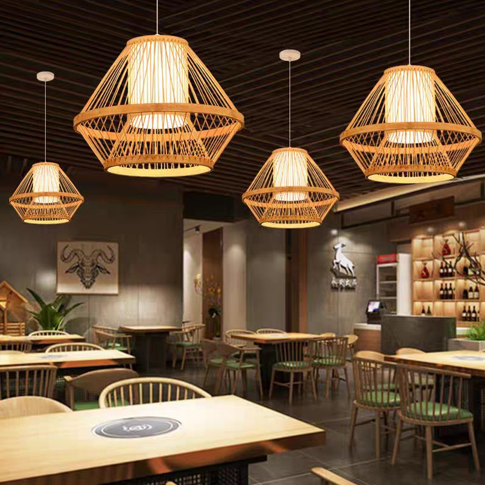 Handmade Tapered Bamboo Pendant Light for Restaurant Dining room-Handwovenlamp