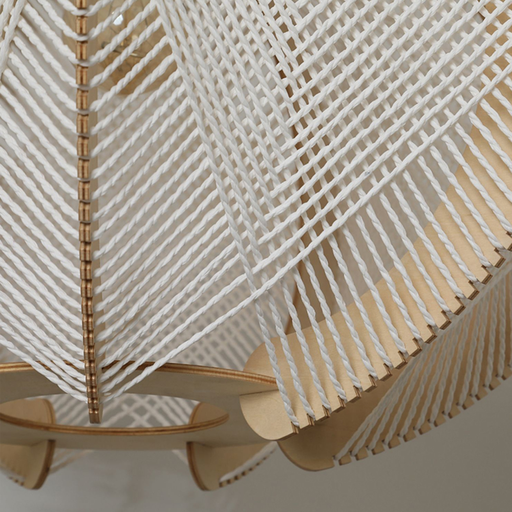 Retro Wabi sabi Irregular Dining Room Hanging Lamp Wooden Rope Light Fixture-Handwovenlamp