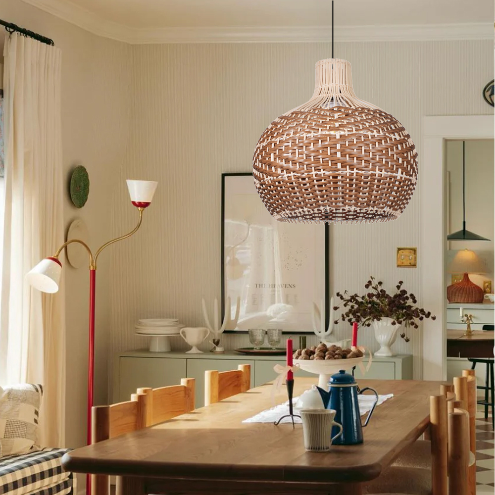 Beautiful Rattan Pendant Light over the Kitchen Counter