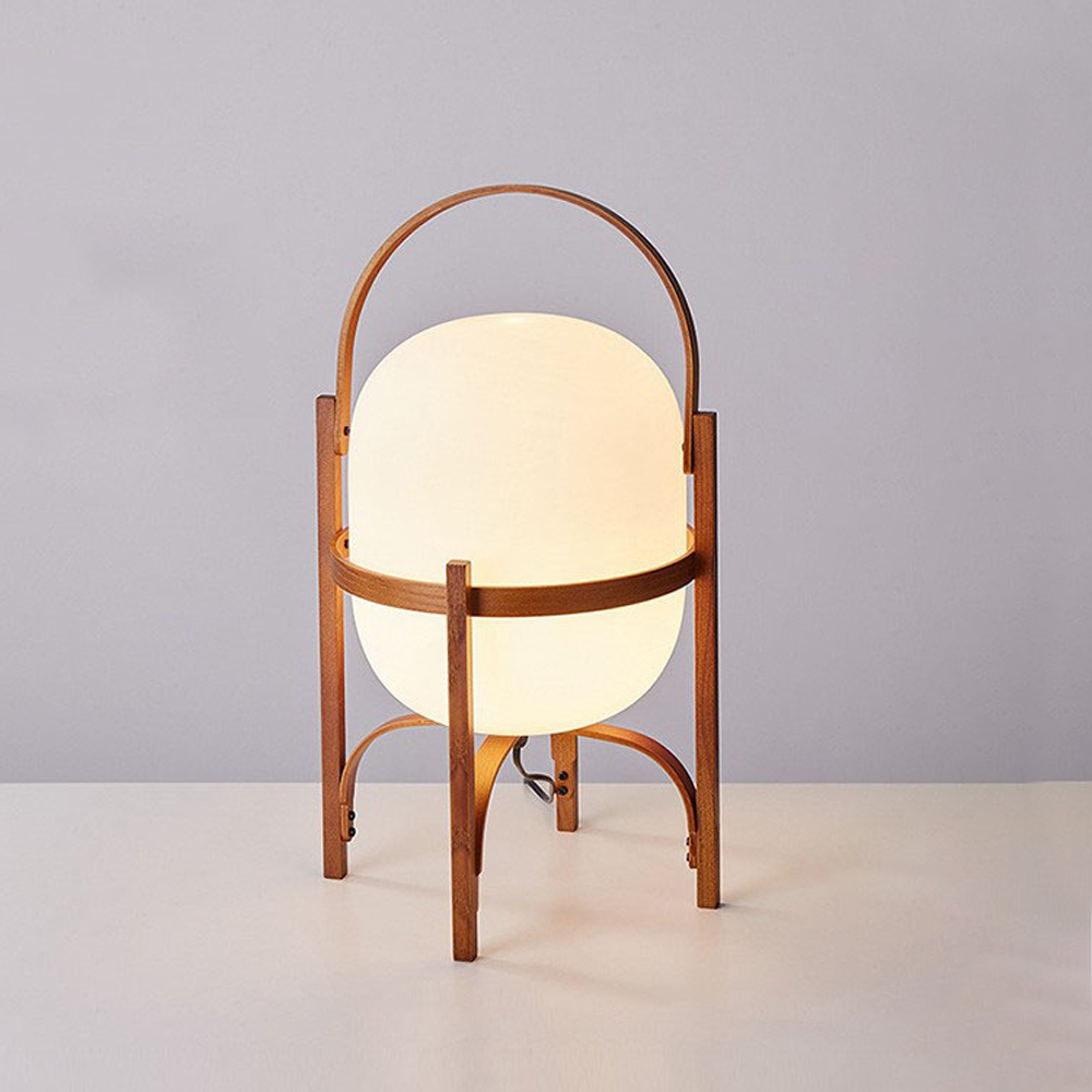 Simple Japanese Solid Wood Floor Lamp Designer Basket Glass Table Lamp Bedside Light-Handwovenlamp