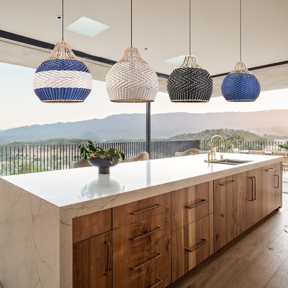 Handmade Rattan Pendant Light Fixture for Kitchen Island-Handwovenlamp