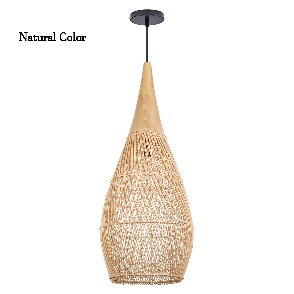 Rattan Wood Hanging Lamp Farmhouse Vintage Living Room Water Drop Chandelier-Handwovenlamp