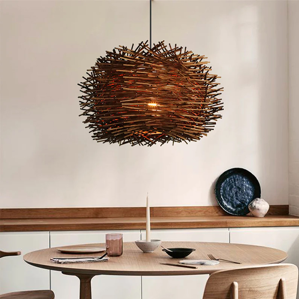 Rattan Weaving Bird Nest Light Creative Art Home Decor Handmade Lampshade-Handwovenlamp