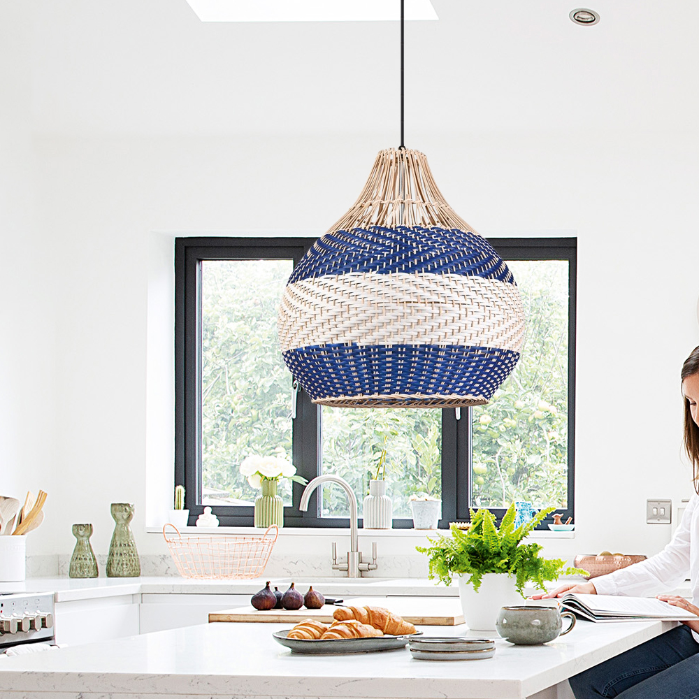 Handmade Rattan Pendant Light Fixture for Kitchen Island-Handwovenlamp