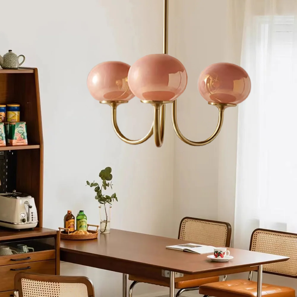 Milk Pink Glass Pendant Light Bauhaus Vintage Bubble Chandelier For Dining Room-Handwovenlamp