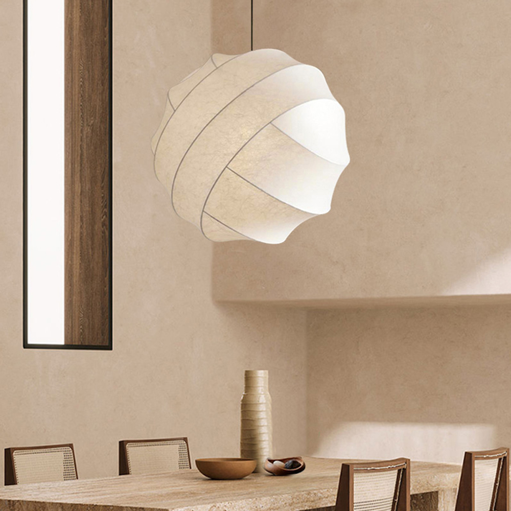 Japanese Modern Silk Pendant Light Chic Wabi-Sabi Fabric Chandelier For Bedroom-Handwovenlamp