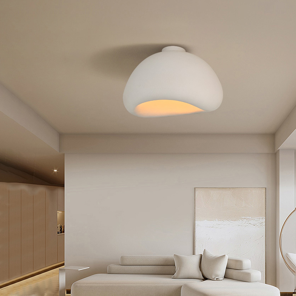 Simple Cream Flush Mount Ceiling Light For Living Room-Handwovenlamp