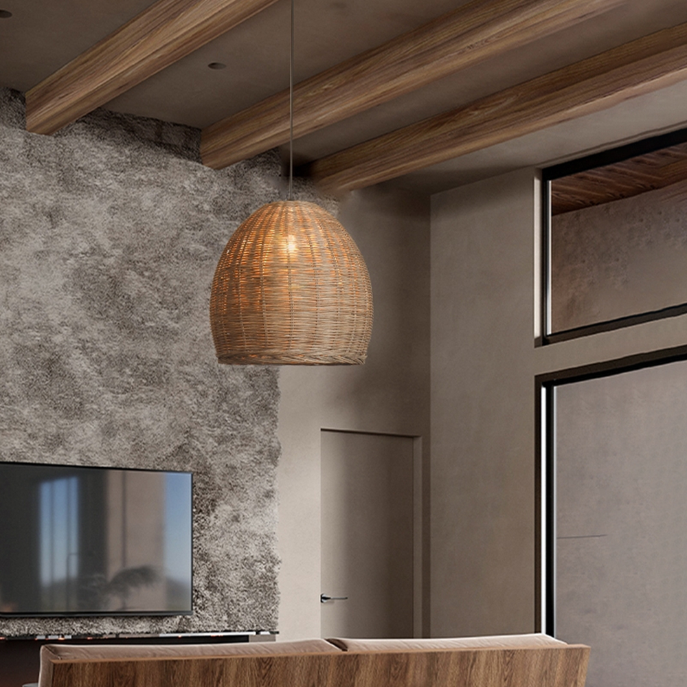 Handmade Rattan Chandelier Wabi-Sabi Vintage Rattan Pendant Light For Dining Room-Handwovenlamp