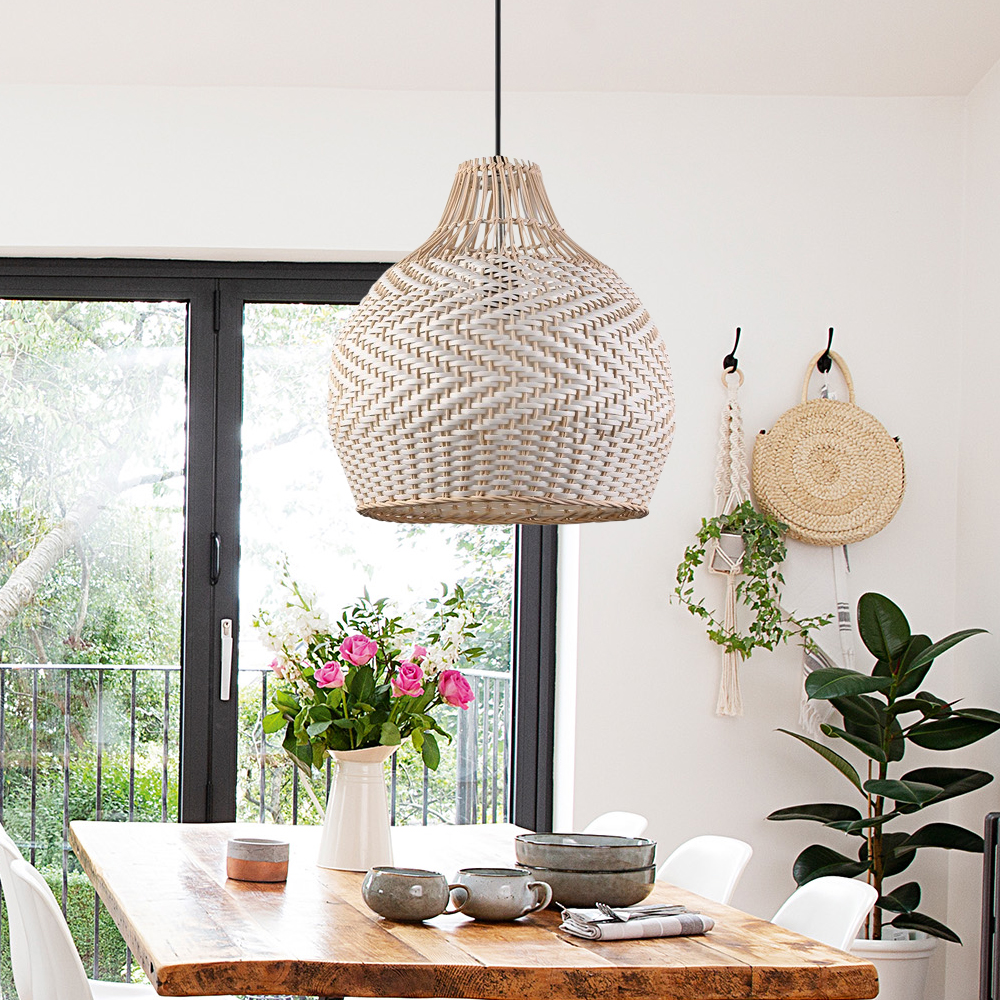 Handmade Rattan Pendant Light Fixture for Kitchen Island-Handwovenlamp