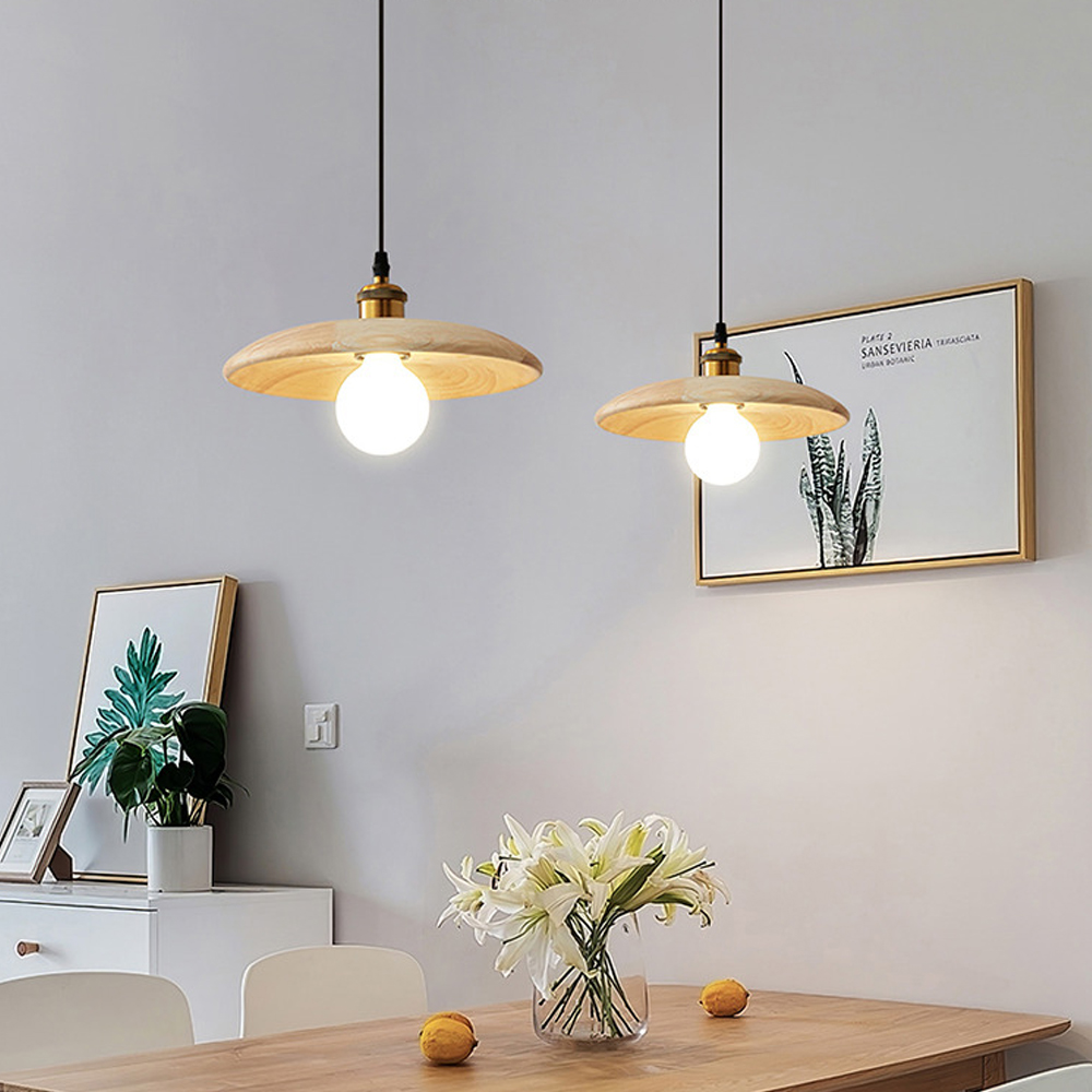 Nordic Solid Wood Chandelier Dining Room Bedroom Bedside Small Pendant Light-Handwovenlamp