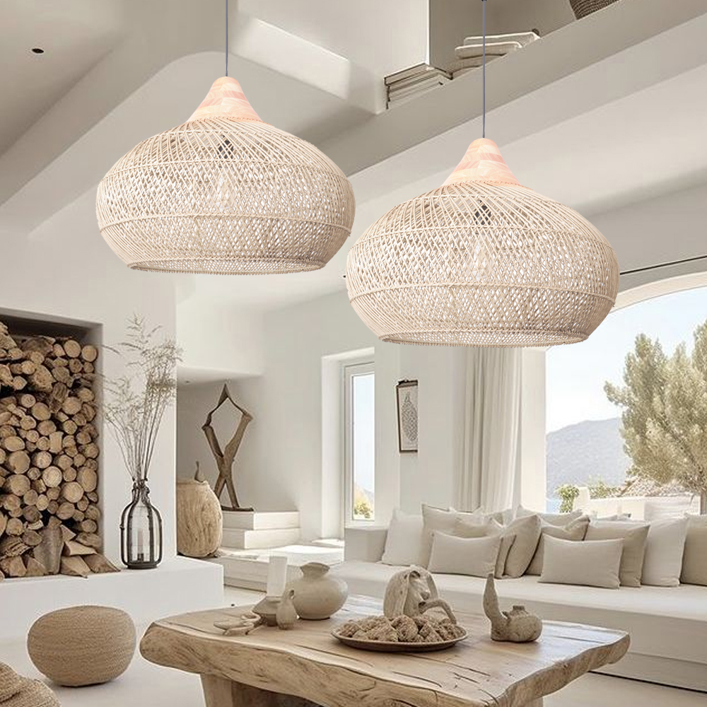 Wabi-sabi Retro Rattan Weaving Pendant Light Southeast Asian Restaurant Chandelier-Handwovenlamp