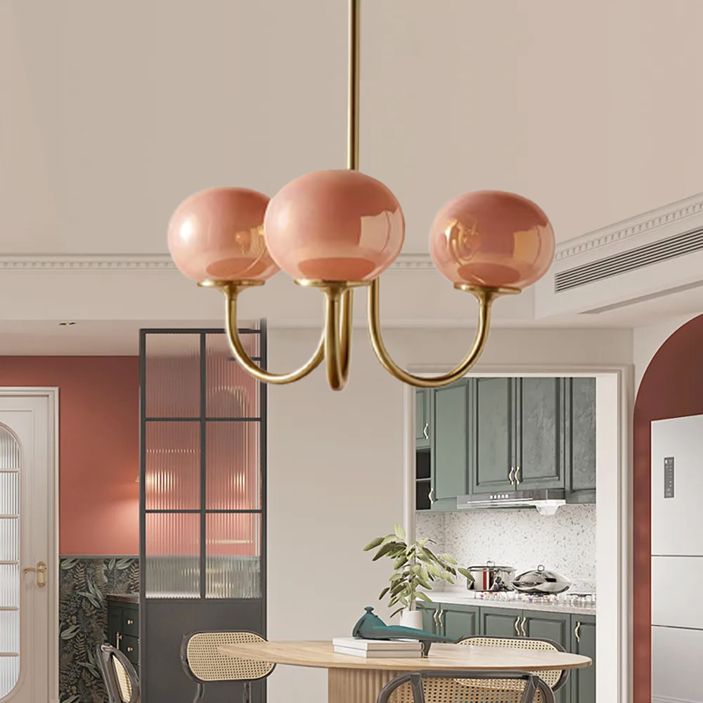 Milk Pink Glass Pendant Light Bauhaus Vintage Bubble Chandelier For Dining Room-Handwovenlamp