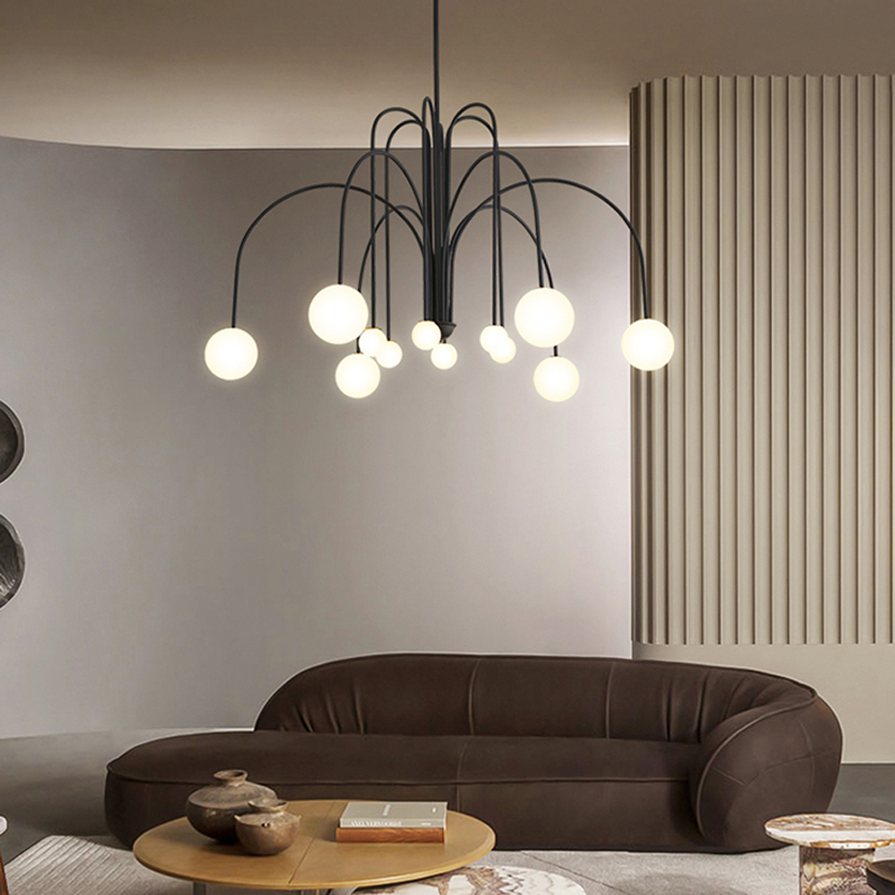 French Art Deco Pendant Lights Minimalist Living Room Glass Chandelier-Handwovenlamp