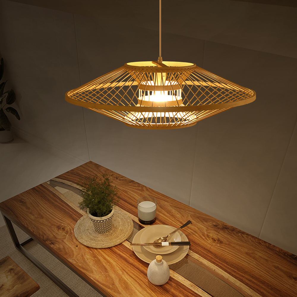 Antique Bamboo Lantern Pendant Light Japanese Retro Rattan Bamboo Chandelier-Handwovenlamp